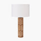 Aurelia Embossed Natural Wood Tall Table Lamp Base with Lino 35cm White Self Lined Linen Cylinder Lampshade