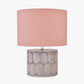 Cezara Embossed Grey Wood Wide Table Lamp Base with Edward 40cm Apricot Linen Cylinder Lampshade