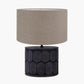 Cezara Embossed Black Wood Wide Table Lamp Base with Edward 35cm Natural Linen Cylinder Lampshade