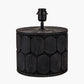 Cezara Embossed Black Wood Wide Table Lamp Base with Lino 40cm White Self Lined Linen Cylinder Lampshade