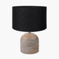Nelu Grey Engraved Wood Dome Table Lamp Base with Lino 35cm Black Self Lined Linen Cylinder Lampshade