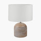 Nelu Grey Engraved Wood Dome Table Lamp Base with Lino 35cm White Self Lined Linen Cylinder Lampshade