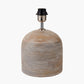 Nelu Grey Engraved Wood Dome Table Lamp Base with Lino 35cm White Self Lined Linen Cylinder Lampshade