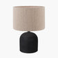 Nelu Black Engraved Wood Dome Table Lamp Base with Rouen 35cm Taupe Boucle Cylinder Lampshade