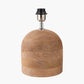 Nelu Natural Engraved Wood Dome Table Lamp Base with Henry 35cm White Handloom Cylinder Lampshade