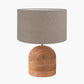 Nelu Natural Engraved Wood Dome Table Lamp Base with Edward 35cm Natural Linen Cylinder Lampshade