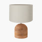 Nelu Natural Engraved Wood Dome Table Lamp Base with Lino 35cm Grey Self Lined Linen Cylinder Lampshade
