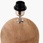 Nelu Natural Engraved Wood Dome Table Lamp Base with Lino 35cm Grey Self Lined Linen Cylinder Lampshade
