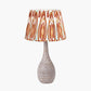 Ioan Grey Engraved Wood Bottle Table Lamp Base with Izara 40cm Cinnamon Ikat Patterned Mushroom Pleat Tapered Lampshade
