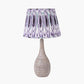 Ioan Grey Engraved Wood Bottle Table Lamp Base with Izara 40cm Lilac Ikat Patterned Mushroom Pleat Tapered Lampshade