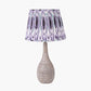 Ioan Grey Engraved Wood Bottle Table Lamp Base with Izara 40cm Lilac Ikat Patterned Mushroom Pleat Tapered Lampshade