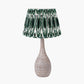 Ioan Grey Engraved Wood Bottle Table Lamp Base with Izara 40cm Racing Green Ikat Patterned Mushroom Pleat Tapered Lampshade