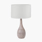 Ioan Grey Engraved Wood Bottle Table Lamp Base with Lino 40cm White Self Lined Linen Cylinder Lampshade
