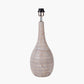 Ioan Grey Engraved Wood Bottle Table Lamp Base with Lino 40cm White Self Lined Linen Cylinder Lampshade