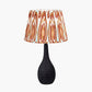Ioan Black Engraved Wood Bottle Table Lamp Base with Izara 40cm Cinnamon Ikat Patterned Mushroom Pleat Tapered Lampshade