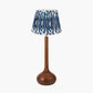 Toma Oiled Wood Tall Neck Table Lamp Base with Izara 35cm Ocean Blue Ikat Patterned Mushroom Pleat Tapered Lampshade