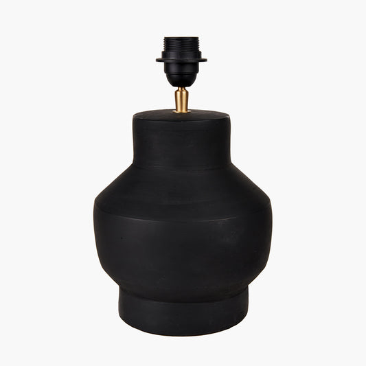 Inna Black Urn Terracotta Table Lamp Base with Lino 35cm White Self Lined Linen Cylinder Lampshade