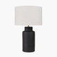 Sierra Black Tall Ribbed Terracotta Table Lamp Base with Lino 35cm White Self Lined Linen Cylinder Lampshade