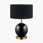 Sofia Black and Gold Enamel Table Lamp Base with Stellan 35cm Black Slubbed Silk Mix Gold Lined Cylinder Lampshade