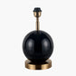 Sofia Black and Gold Enamel Table Lamp Base with Stellan 35cm Black Slubbed Silk Mix Gold Lined Cylinder Lampshade