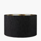 Sofia Black and Gold Enamel Table Lamp Base with Stellan 35cm Black Slubbed Silk Mix Gold Lined Cylinder Lampshade