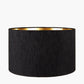 Sofia Black and Gold Enamel Table Lamp Base with Stellan 35cm Black Slubbed Silk Mix Gold Lined Cylinder Lampshade