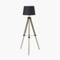 Windsor Sage Green Wooden Tripod Floor Lamp with Adelaide 40cm Black Tapered Cotton Mix Lampshade
