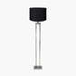Langston Nickel Metal Column Floor Lamp Base with Lino 45cm Black Self Lined Linen Cylinder Lampshade