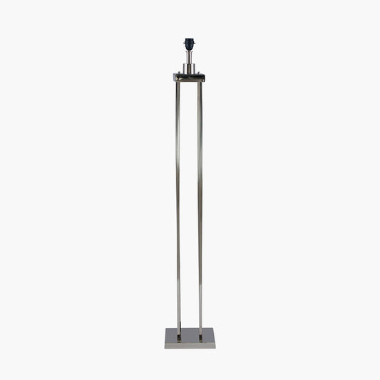 Langston Nickel Metal Column Floor Lamp Base with Lino 45cm Grey Self Lined Linen Cylinder Lampshade