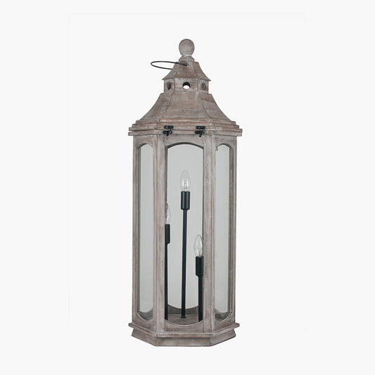 Adaline Antique Grey Wood Lantern Floor Lamp