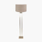 Langston Satin Brass Metal Column Floor Lamp Base with Edward 45cm Natural Linen Cylinder Lampshade