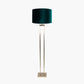 Langston Satin Brass Metal Column Floor Lamp Base with Bow 45cm Forest Green Velvet Cylinder Lampshade