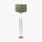 Langston Satin Brass Metal Column Floor Lamp Base with Stellan 45cm Green Slubbed Silk Mix Gold Lined Cylinder Lampshade