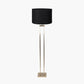 Langston Satin Brass Metal Column Floor Lamp Base with Lino 45cm Black Self Lined Linen Cylinder Lampshade