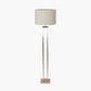 Langston Satin Brass Metal Column Floor Lamp Base with Lino 45cm Grey Self Lined Linen Cylinder Lampshade