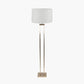 Langston Satin Brass Metal Column Floor Lamp Base with Lino 45cm White Self Lined Linen Cylinder Lampshade