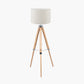 Sumba Bamboo Tripod Floor Lamp Base with Rouen 40cm White Boucle Cylinder Lampshade