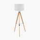 Sumba Bamboo Tripod Floor Lamp Base with Lino 40cm White Self Lined Linen Cylinder Lampshade