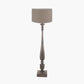 Alia Grey Wash Turned Mango Wood Floor Lamp Base with Edward 45cm Natural Linen Cylinder Lampshade