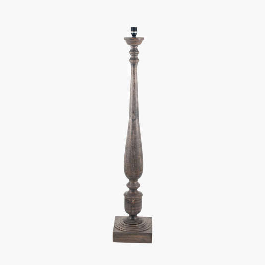 Alia Grey Wash Turned Mango Wood Floor Lamp Base with Lino 45cm Cream Self Lined Linen Cylinder Lampshade