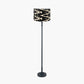 Rhode Matt Black Stick Metal Floor Lamp Base with Lars 40cm Black Ikat Patterned Cylinder Lampshade