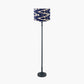 Rhode Matt Black Stick Metal Floor Lamp Base with Lars 40cm Ocean Blue Ikat Patterned Cylinder Lampshade
