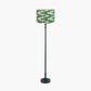 Rhode Matt Black Stick Metal Floor Lamp Base with Lars 40cm Racing Green Ikat Patterned Cylinder Lampshade