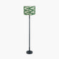 Rhode Matt Black Stick Metal Floor Lamp Base with Lars 40cm Racing Green Ikat Patterned Cylinder Lampshade