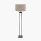 Langston Matt Black Metal Column Floor Lamp Base with Edward 45cm Natural Linen Cylinder Lampshade