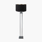 Langston Matt Black Metal Column Floor Lamp Base with Stellan 45cm Black Slubbed Faux Silk Gold Lined Cylinder Lampshade