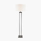 Langston Matt Black Metal Column Floor Lamp Base with Lino 45cm White Self Lined Linen Cylinder Lampshade