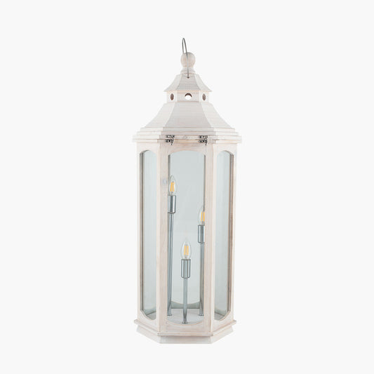 Adaline White Wash Wood Lantern Floor Lamp