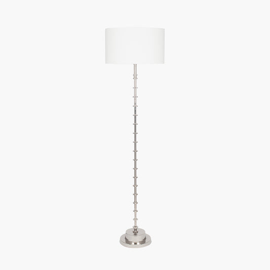 Almas Silver Metal Floor Lamp Base with Henry 45cm White Handloom Cylinder Lampshade