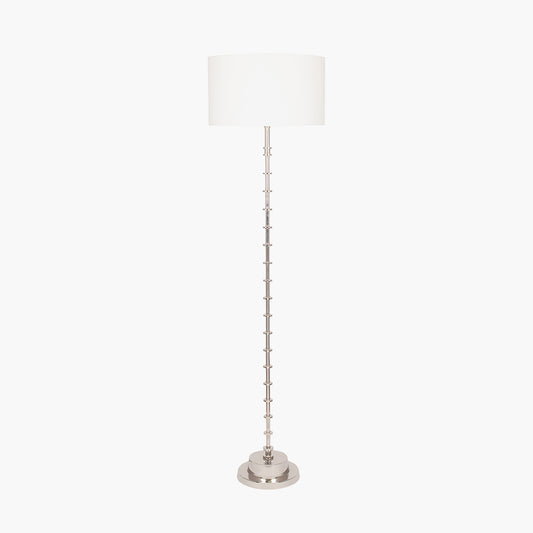 Almas Silver Metal Floor Lamp Base with Henry 45cm White Handloom Cylinder Lampshade